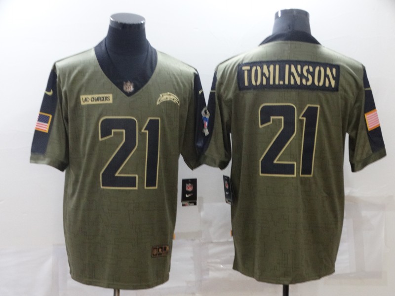 Men Los Angeles Chargers #21 LaDainian Tomlinson green Nike Olive Salute To Service Limited NFL jersey->cleveland browns->NFL Jersey